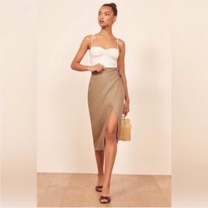 Reformation Florence linen wrap skirt brown size XS